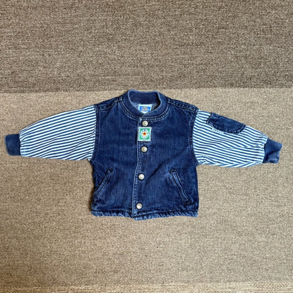 Vintage 1980s Little Levi's Railroad Stripe Denim Jean Bomber Jacket 24 M